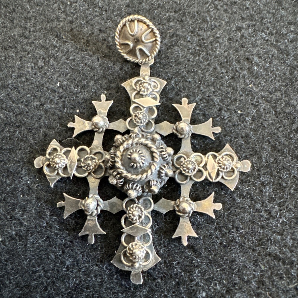 Estate Sterling Silver 925 Large Heavy Jerusalem Cross Pendant Taxco POB - Picture 3 of 9